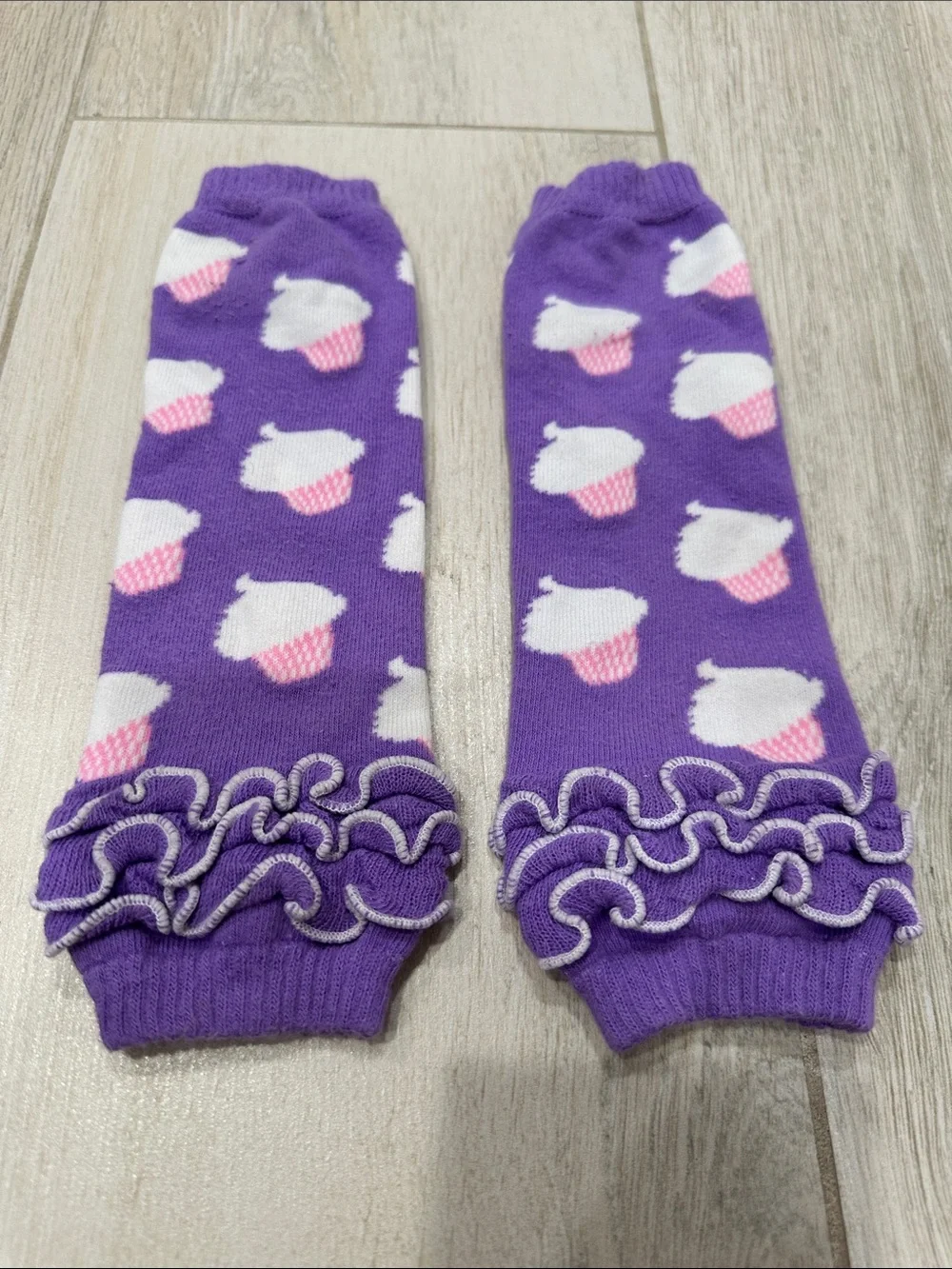 Girls Ruffle Leg Warmers Set - Purple & Pink Hearts Cupcakes Kids
